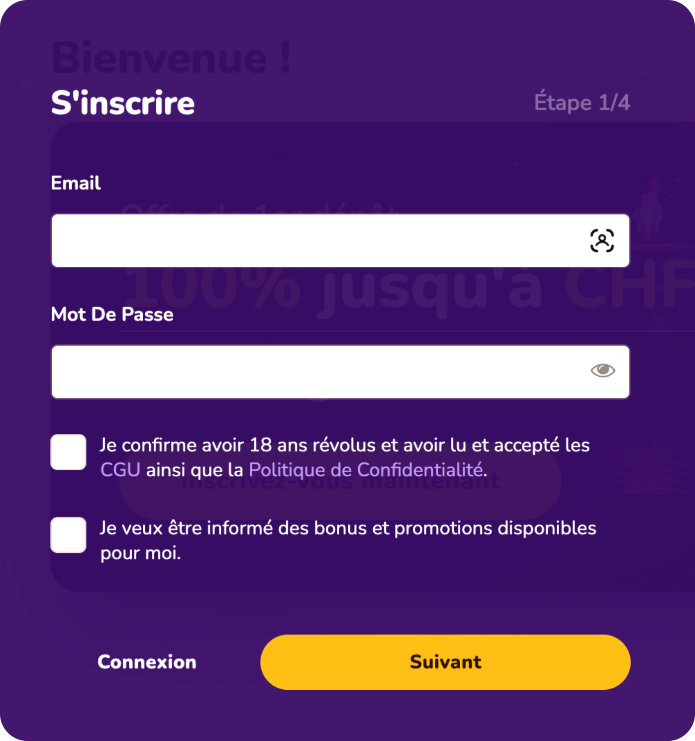 Wild Sultan — Formulaire d'inscription Étape 1/4